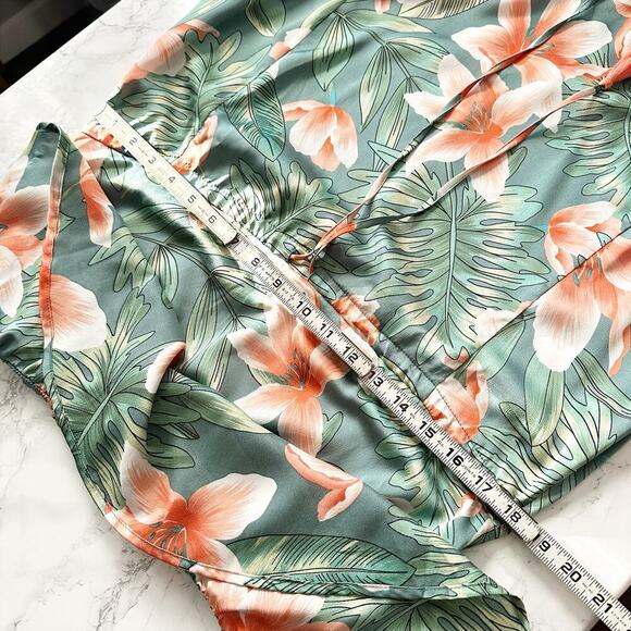 Akira Strapless Green Tropical Floral Flowy Slit Maxi Dress women’s size medium - Picture 10 of 11